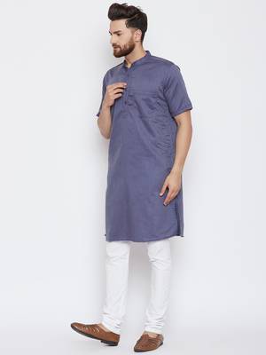 Grey woven pure cotton kurta-pajama 3