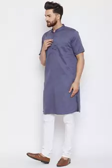 Grey woven pure cotton kurta-pajama