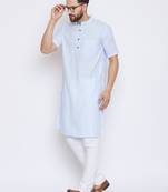 Blue woven pure cotton kurta-pajama