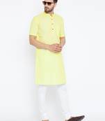Yellow woven pure cotton kurta-pajama
