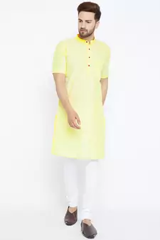 Yellow woven pure cotton kurta-pajama