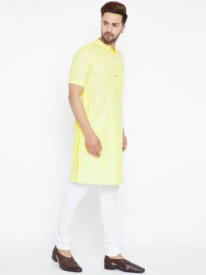 Yellow woven pure cotton kurta-pajama 3