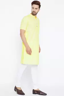 Yellow woven pure cotton kurta-pajama