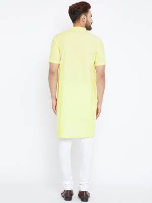 Yellow woven pure cotton kurta-pajama 4