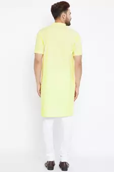 Yellow woven pure cotton kurta-pajama