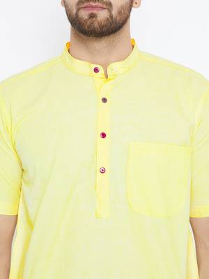 Yellow woven pure cotton kurta-pajama 5