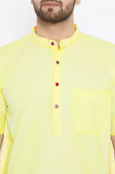 Yellow woven pure cotton kurta-pajama
