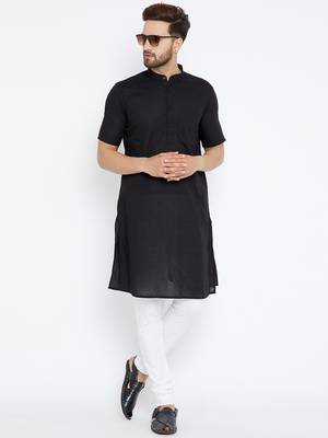 Black woven pure cotton kurta-pajama 1
