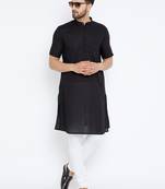 Black woven pure cotton kurta-pajama