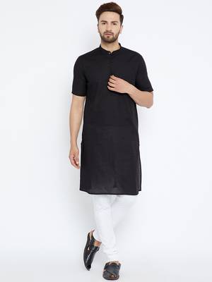 Black woven pure cotton kurta-pajama 2