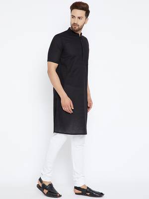 Black woven pure cotton kurta-pajama 3