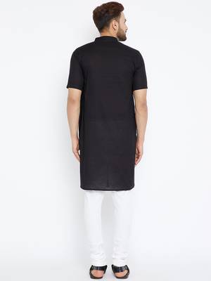 Black woven pure cotton kurta-pajama 4