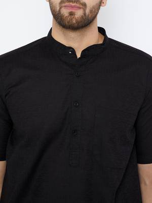 Black woven pure cotton kurta-pajama 5