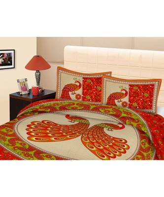 multicolor jaipuri Printed Double Bedsheet With Two pillow Covers (90*100) 1