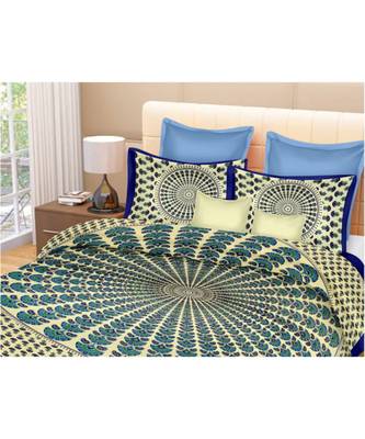 multicolor jaipuri Printed Double Bedsheet With Two pillow Covers (90*100) 1
