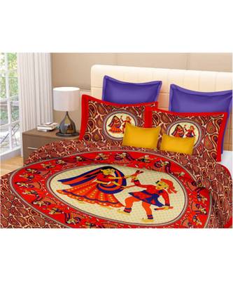 multicolor jaipuri Printed Double Bedsheet With Two pillow Covers (90*100) 1