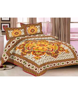 multicolor jaipuri Printed Double Bedsheet With Two pillow Covers (90*100) 1
