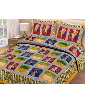 multicolor jaipuri Printed Double Bedsheet With Two pillow Covers (90*100) 1