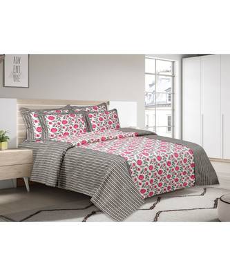 multicolor jaipuri Printed Double Bedsheet With Two pillow Covers (93*108) 1