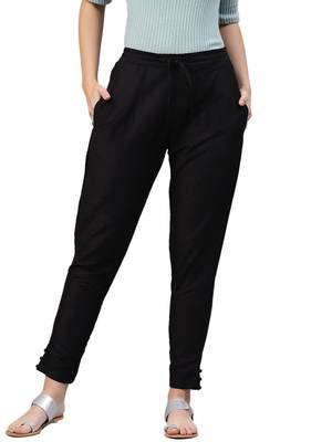 Women Black Polysilk Solid Trouser 1