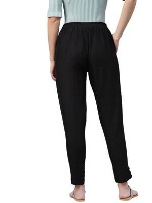 Women Black Polysilk Solid Trouser 2