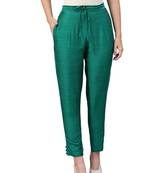 Women Dark Green Polysilk Solid Trouser