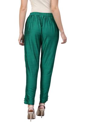 Women Dark Green Polysilk Solid Trouser 2