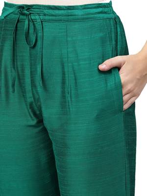 Women Dark Green Polysilk Solid Trouser 5