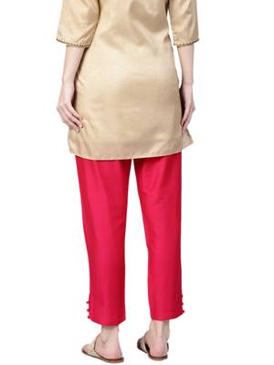 Women Dark Pink Polysilk Solid Trouser 3