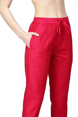 Women Dark Pink Polysilk Solid Trouser 5