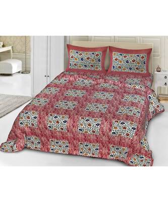 multicolor jaipuri Printed Double Bedsheet With Two pillow Covers (100*108) 1