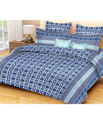 multicolor jaipuri Printed  heavy king size Double Bedsheet With Two pillow Covers 1