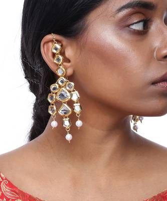 Kundan Earrings With Ear Chain 1