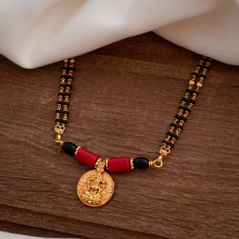 Black beads mangalsutra with cap (7+1) with single Laxmi coin vati one gram gold 1