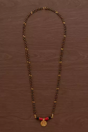 Black beads mangalsutra with cap (7+1) with single Laxmi coin vati one gram gold