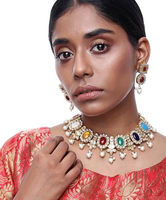 Kundan Stone Neckpiece With Earrings 1