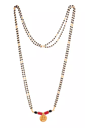 Black beads mangalsutra with cap (7+1) with single Laxmi coin vati one gram gold