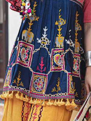 Navy blue khadi Embroidered kedia With one size sleeve and  tulip pants set 5