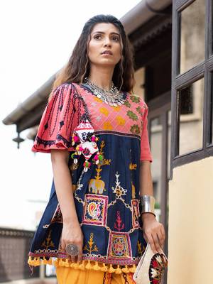 Navy blue khadi Embroidered kedia With one size sleeve and  tulip pants set 6