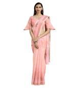 Peach printed cotton saree with blouse