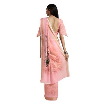 Peach printed cotton saree with blouse 2