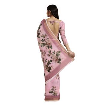 Pink printed cotton saree with blouse 2