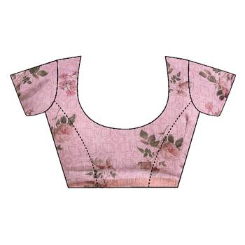 Pink printed cotton saree with blouse 3