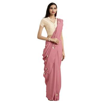 Pink Printed Silk Blend Saree With Blouse 1