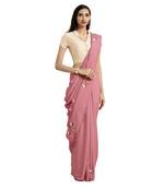 Pink Printed Silk Blend Saree With Blouse