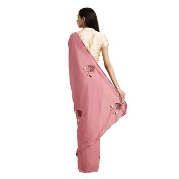 Pink Printed Silk Blend Saree With Blouse 2