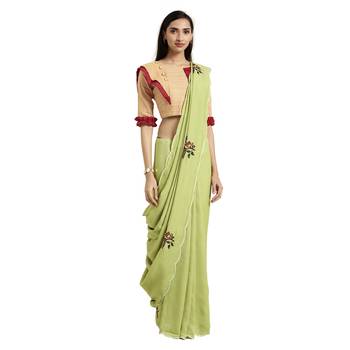 Green printed silk blend saree with blouse 1