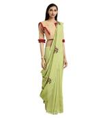 Green printed silk blend saree with blouse