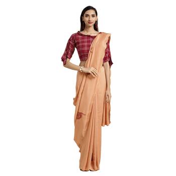 Peach Printed Silk Blend Saree With Blouse 1