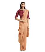 Peach Printed Silk Blend Saree With Blouse